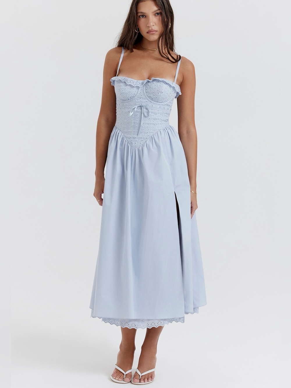 House Of Cb Jaime Cotton Broderie Anglais Midi Sundress - Picture 2 of 10